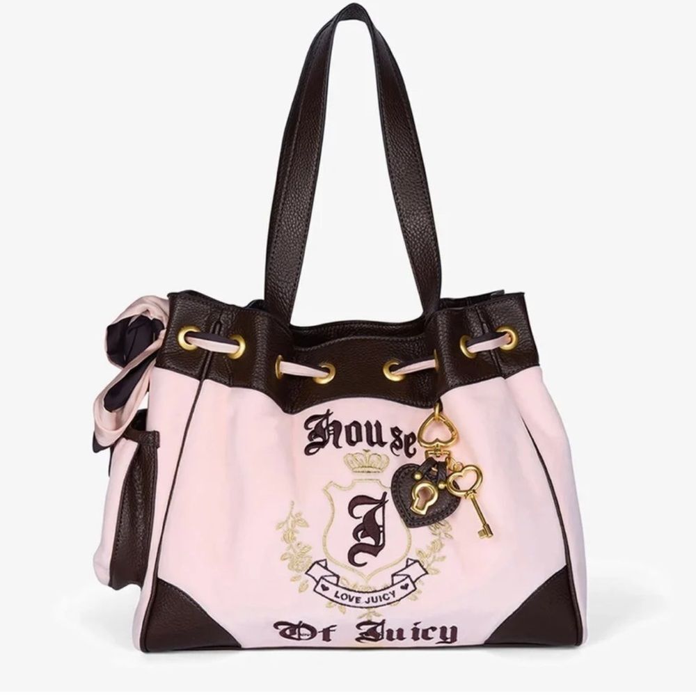 **SOLD** Juicy Couture Pink Velour Faux Leather House Juicy Daydreamer Tote Bag